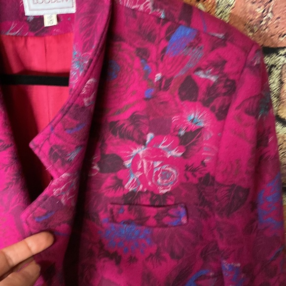 Louben Vintage Pink Floral Vibrant Blazer Size 10 - Picture 6 of 8